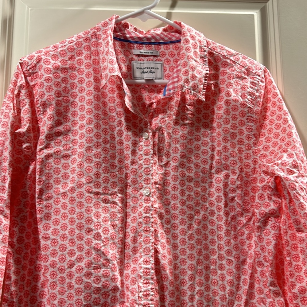 Charter Club women’s floral button down relaxed fit long sleeve Shirt size 14